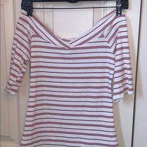 Off the Shoulder Red & White Striped 3/4 length